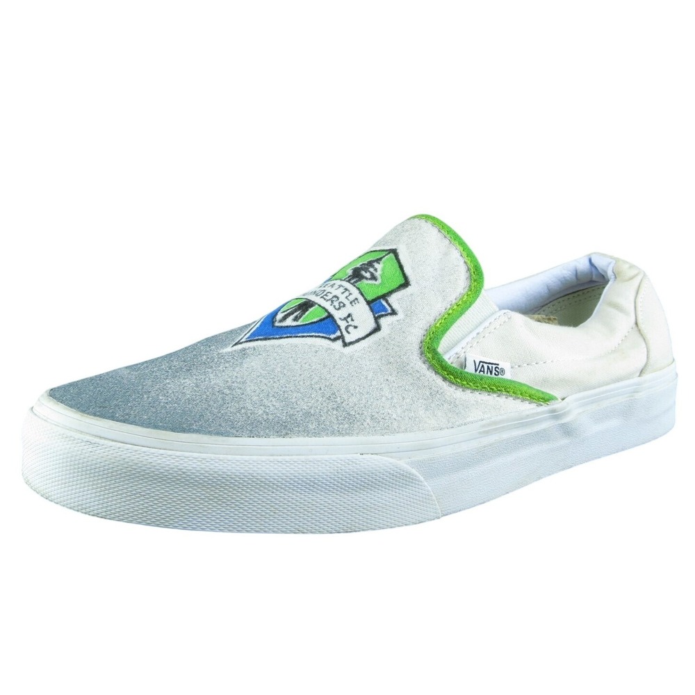 VANS Seattle Sounders Classic Men Slip-On Shoe Off White Fabric Lace Up Size 9.5
